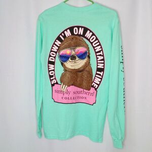 Simply Southern Graphic Sloth T Shirt Long Sleeve Cotton Casual Top Womens Small
